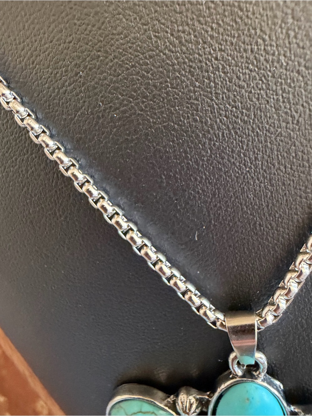 Western Squash Statement Faux Turquoise Necklace Silver Tone Southwest - Picture 4 of 6